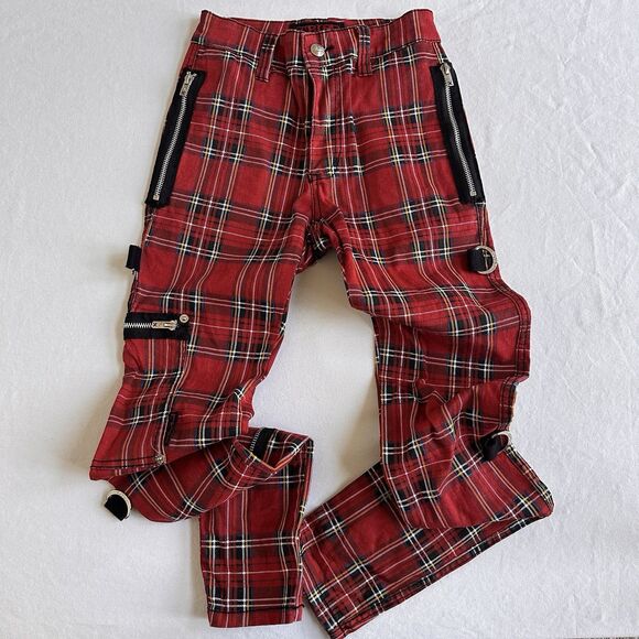 Vintage Tripp NYC Jeans Womens 24 Red Tartan Plaid Punk Goth Rocker Pants 90s - Picture 1 of 11